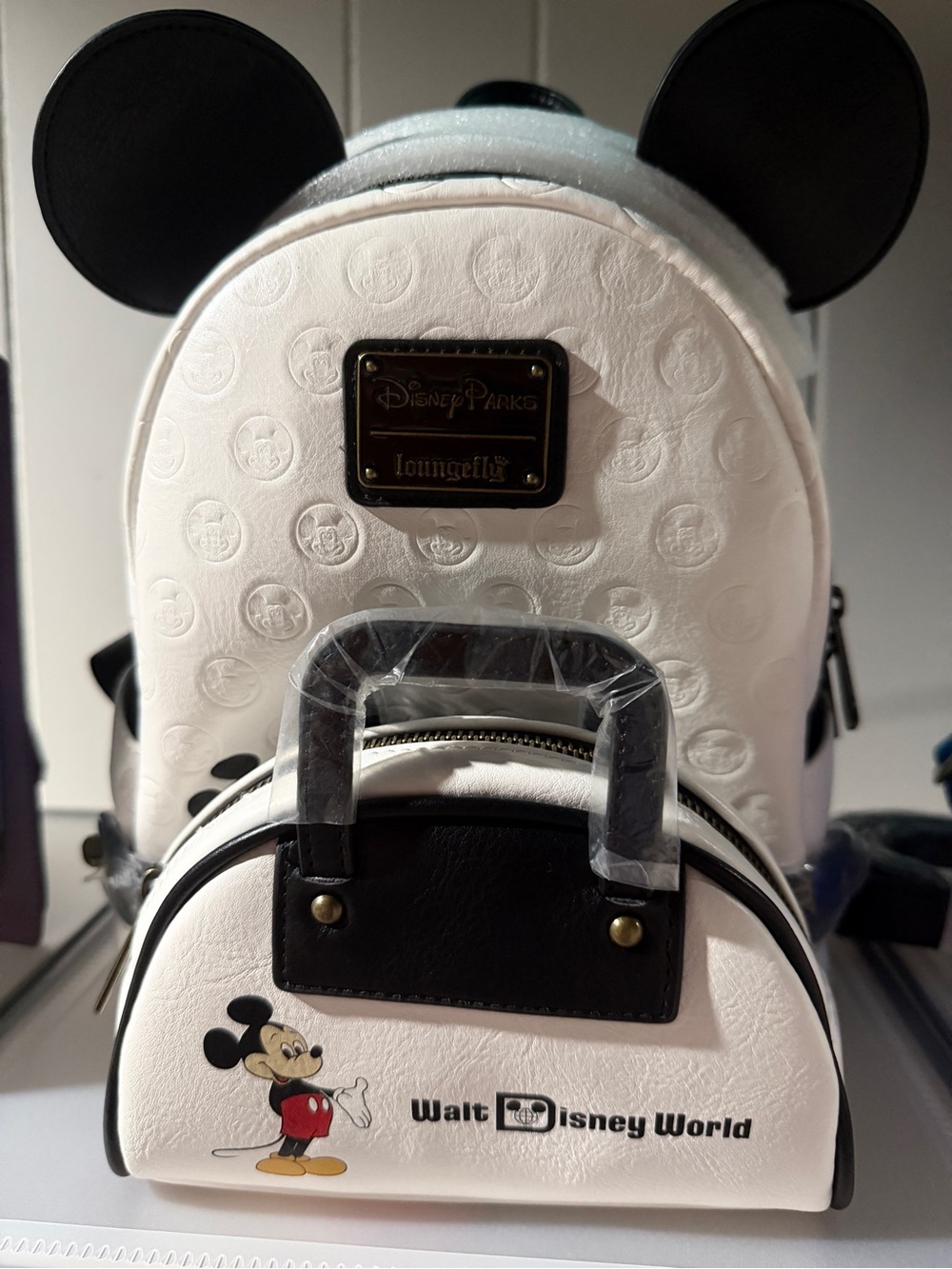Loungefly White and Black Mickey Mouse Kids Mini Backpack